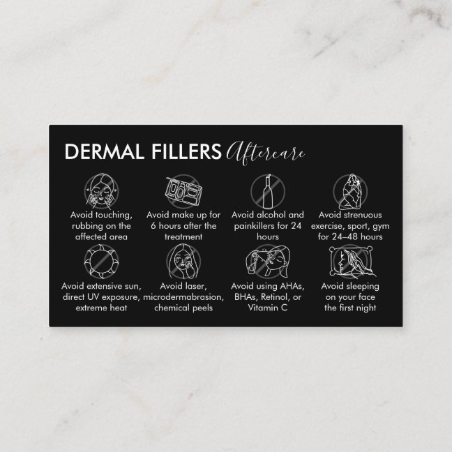 Black White Modern Dermal Fillers Aftercare Business Card