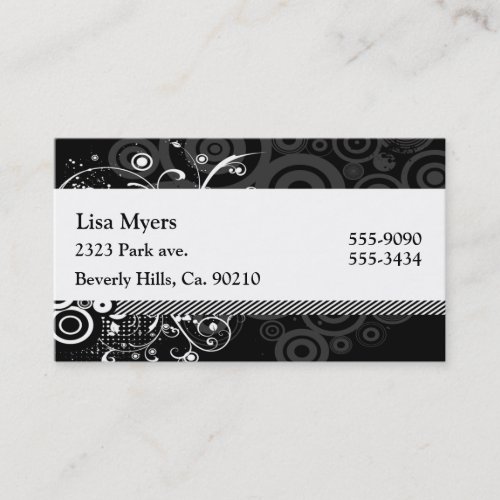 Black &amp; White Modern Dots &amp; Vines Abstract Business Cards