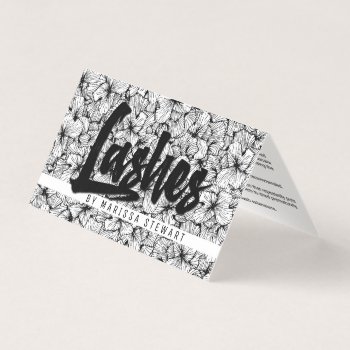 Black White Modern Drawn Flowers Lashes Business Card by BlackStrawberry_Co at Zazzle