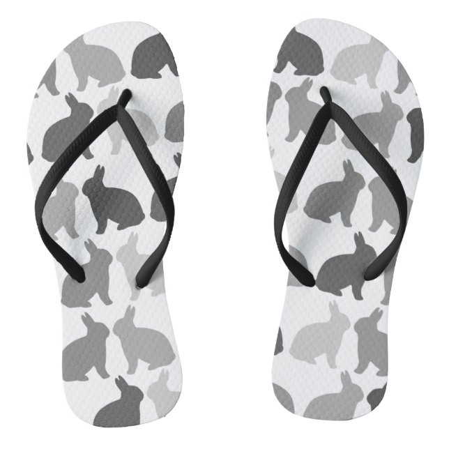 Black White Modern Easter Bunny Rabbit Flip Flops (Footbed)