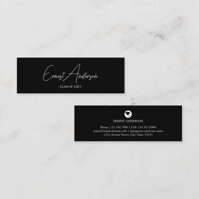 Black & White Modern Elegant Graduation Name Card (Front/Back)