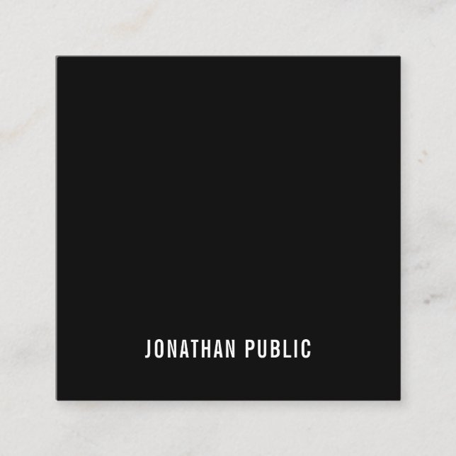 Black White Modern Elegant Minimalist Plain Cool Square Business Card (Front)