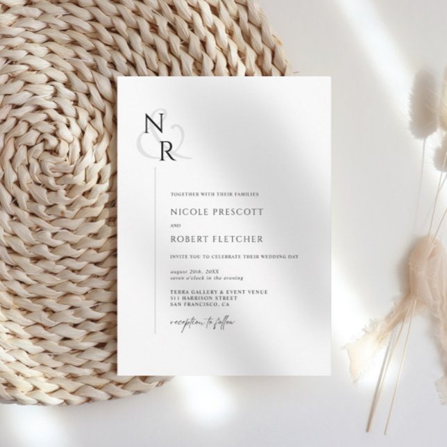 Black & White Modern Elegant Monogram Wedding Invitation (Creator Uploaded)