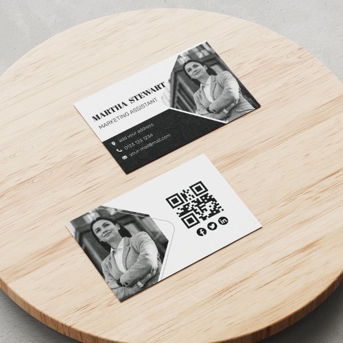 Black  White Modern Elegant Photo Logo Template Business Card