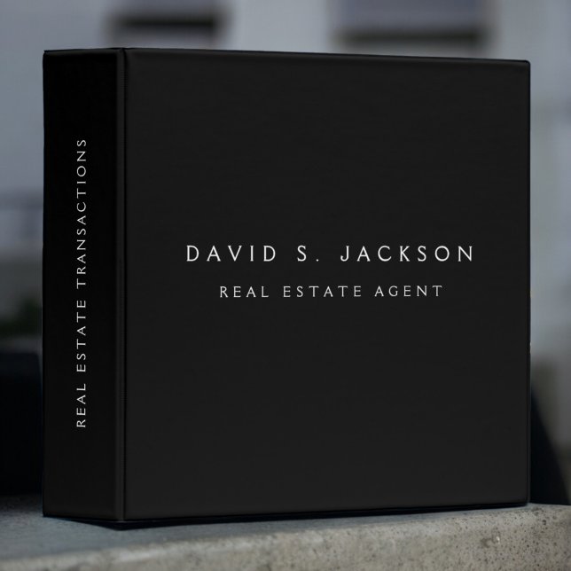 Black White Modern Elegant Professional Classy 3 Ring Binder (Creator Uploaded)