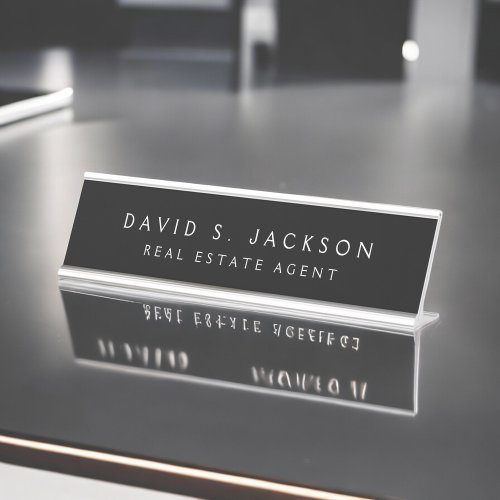 Black White Modern Elegant Professional Classy Desk Name Plate