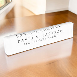 Black White Modern Elegant Professional Classy Desk Name Plate