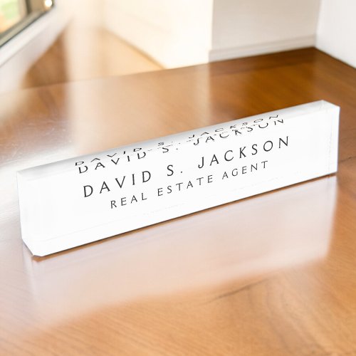 Black White Modern Elegant Professional Classy Desk Name Plate