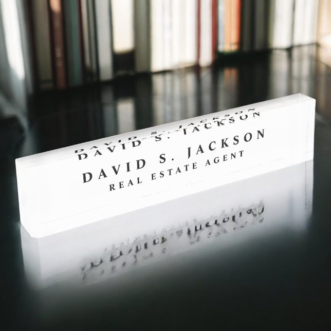 Black White Modern Elegant Professional Classy Desk Name Plate (Creator Uploaded)