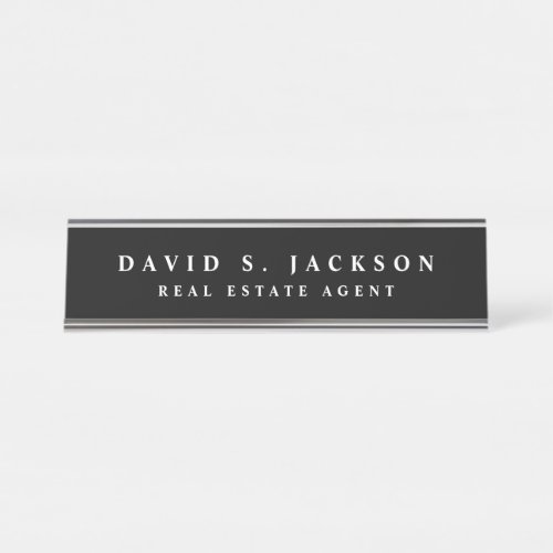 Black White Modern Elegant Professional Classy Desk Name Plate