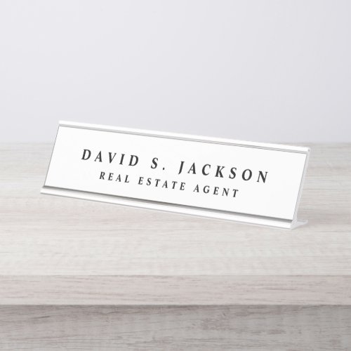 Black White Modern Elegant Professional Classy Desk Name Plate