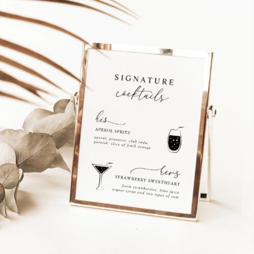 Black White Modern Elegant Signature Drinks Sign