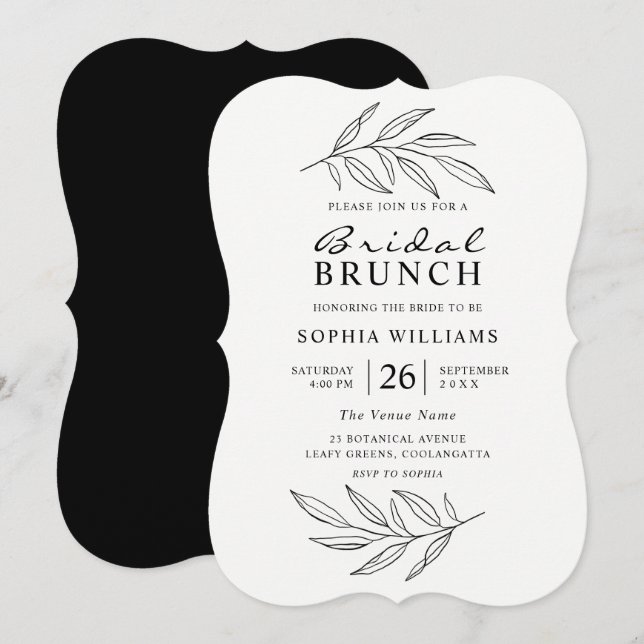 Black & White Modern Fine Art Bridal Shower Brunch Invitation (Front/Back)