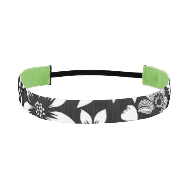 Black White Modern Floral Leaves Blowing Print Athletic Headband (Front)