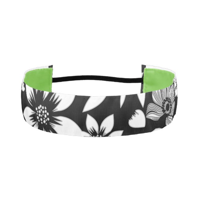Black White Modern Floral Leaves Blowing Print Athletic Headband (Front)