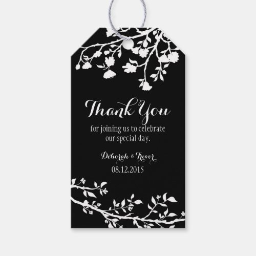 Black White Modern Flower Wedding Thank You Tags