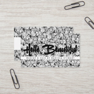 Black White Modern Flowers Hello Beautiful Business Card