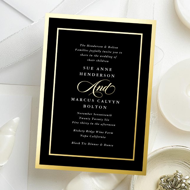 Black & White Modern Formal Calligraphy Wedding Foil Invitation (Creator Uploaded)