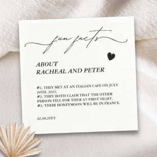 Black White Modern Fun Facts Calligraphy Wedding Napkins