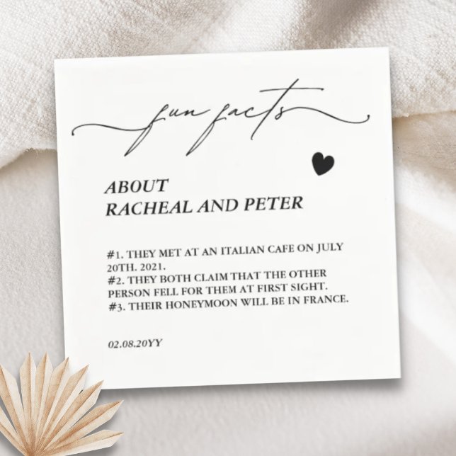 Black White Modern Fun Facts Calligraphy Wedding Napkins (Creator Uploaded)