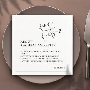 Black White Modern Fun Facts Heart Script Cocktail Napkins