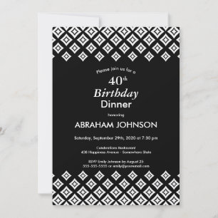 Black White Modern Geometric 40th Birthday Dinner Invitation