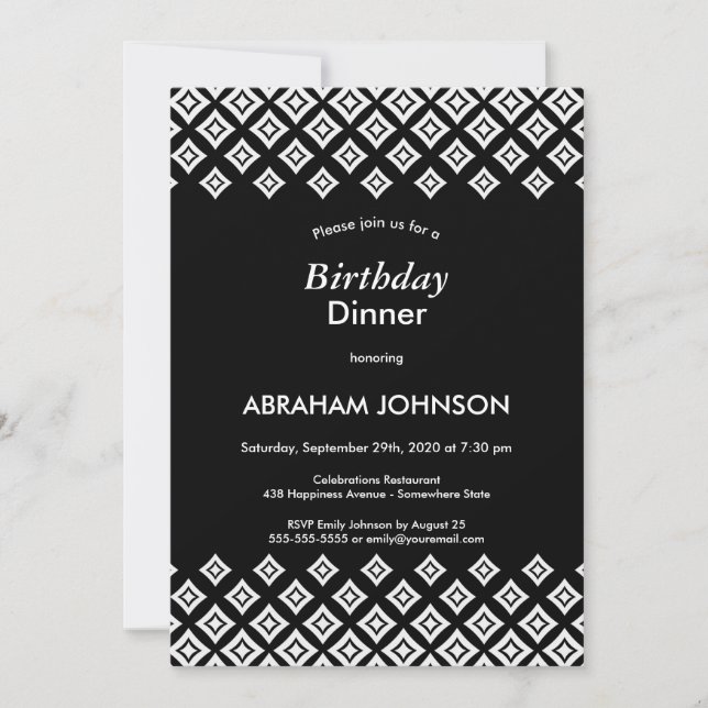 Black White Modern Geometric Birthday Dinner Invitation (Front)