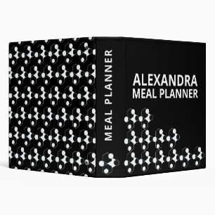 Black White Modern Geometric Name Meal Planner 3 Ring Binder