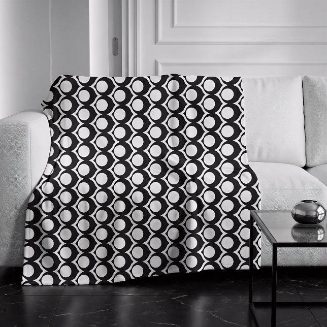 Black White Modern Geometric Pattern  Fleece Blanket (Creator Uploaded)