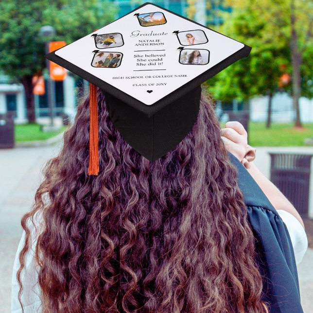 Black White Modern Graduate Graduation Graduation Cap Topper (Creator Uploaded)