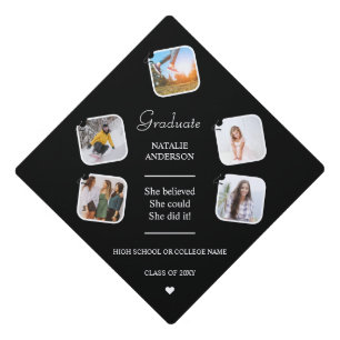 Black & White Modern Graduate Graduation Photo Cap Topper