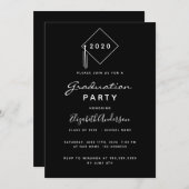 Black white modern graduation party invitation (Front/Back)