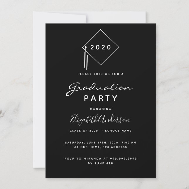 Black white modern graduation party invitation (Front)