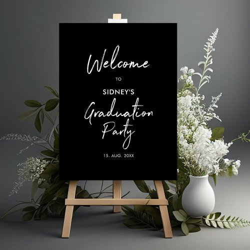 Black  White Modern Graduation Party Welcome Sign