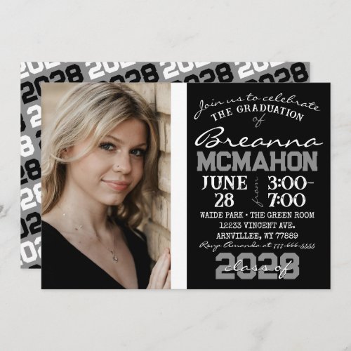 Black  White Modern Graduation Photo Invitation