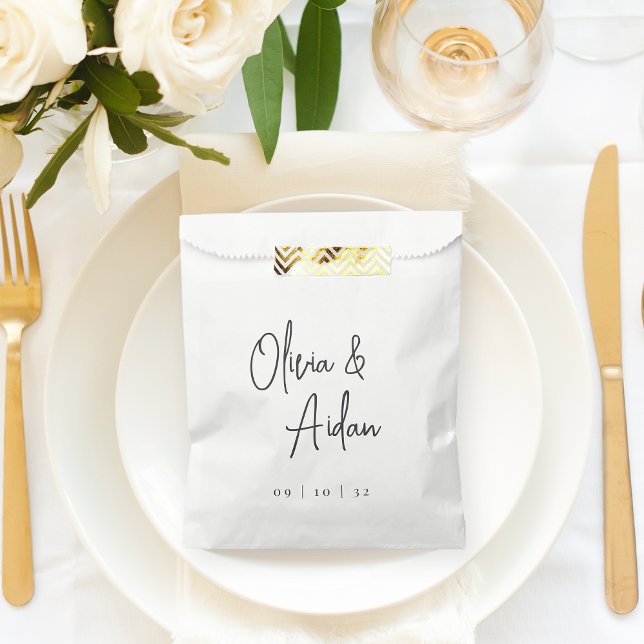 Black & White Modern Handwritten Script Wedding Favor Bag (Creator Uploaded)
