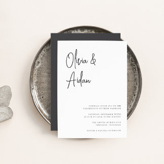 Black & White Modern Handwritten Script Wedding Invitation