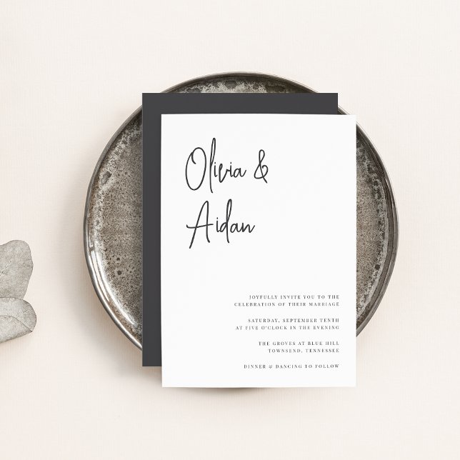 Black & White Modern Handwritten Script Wedding Invitation (Creator Uploaded)
