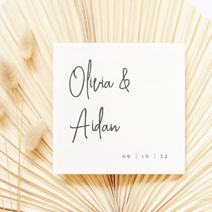 Black & White Modern Handwritten Script Wedding Napkins