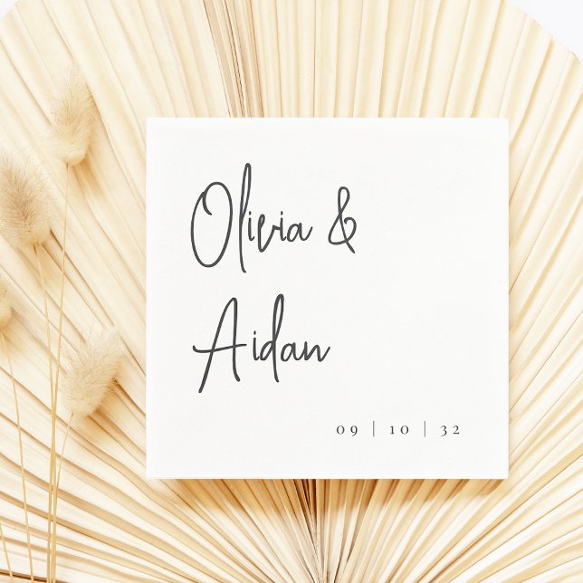 Black & White Modern Handwritten Script Wedding Napkins (Creator Uploaded)