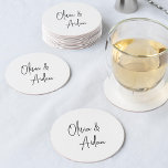 Black & White Modern Handwritten Script Wedding Round Paper Coaster<br><div class="desc">Designed to match our Modern Handwritten Script wedding invitations. A beautiful typography based design with a minimalist feel,  featuring your names in modern ash black handwritten script.</div>