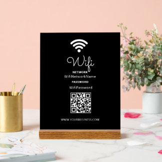 Black & White Modern Heart Business Wifi Password Acrylic Sign