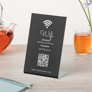 Black & White Modern Heart Business Wifi Password  Pedestal Sign
