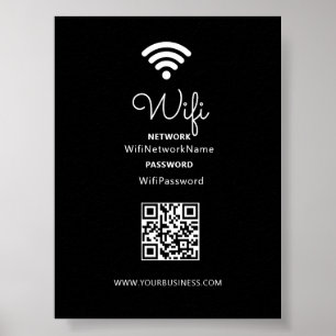 Black & White Modern Heart Business Wifi Password  Poster