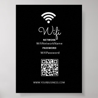 Black & White Modern Heart Business Wifi Password Poster