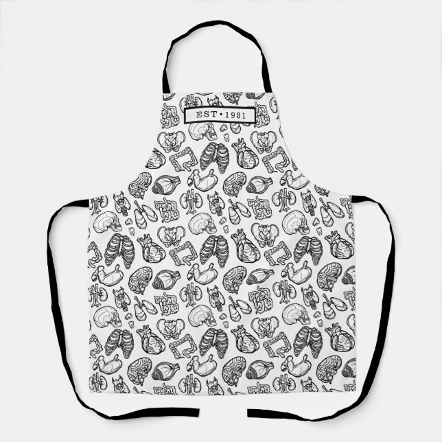 Black & White Modern Human Anatomy Sketch Custom Apron (Front)