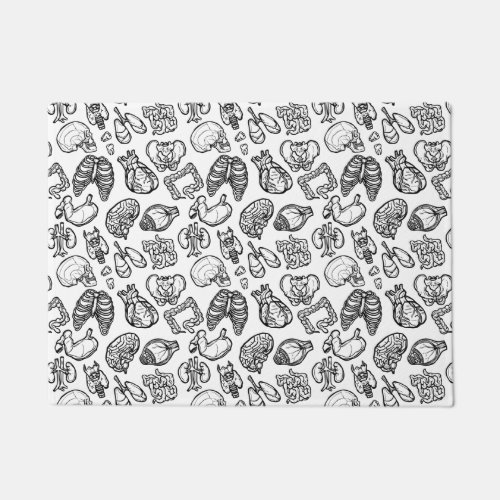 Black  White Modern Human Anatomy Sketch Pattern Doormat