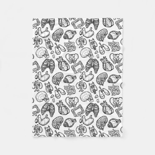 Black  White Modern Human Anatomy Sketch Pattern Fleece Blanket