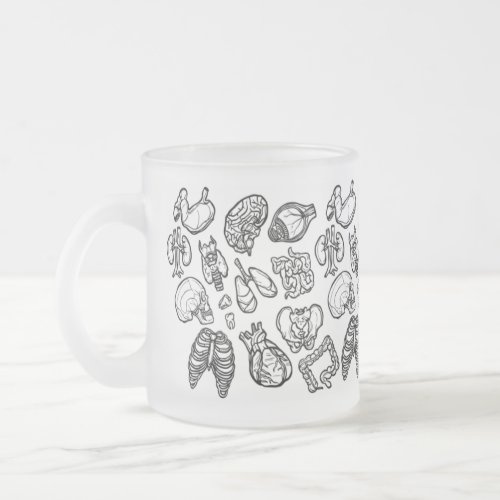 Black  White Modern Human Anatomy Sketch Pattern Frosted Glass Coffee Mug