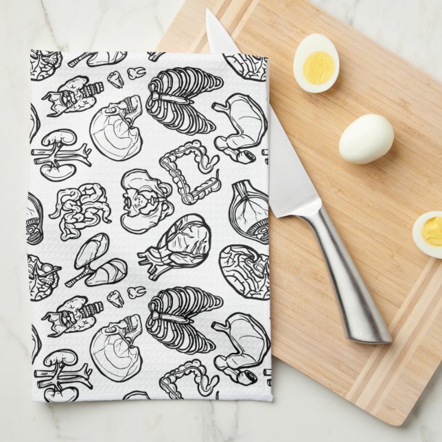 Black & White Modern Human Anatomy Sketch Pattern Kitchen Towel (Quarter Fold)